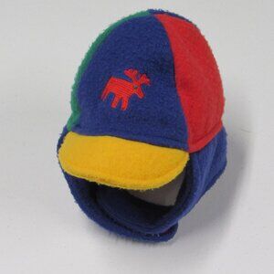 Vintage 90s Gymboree Rainbow Tag Trapper Hat sz XS Color Block Fleece Moose